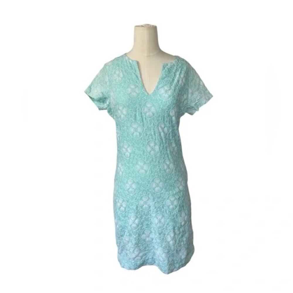 Vineyard Vines Womens Al Fresco Dress Size 4 Aqua 100% Linen Embroidered - Picture 4 of 7